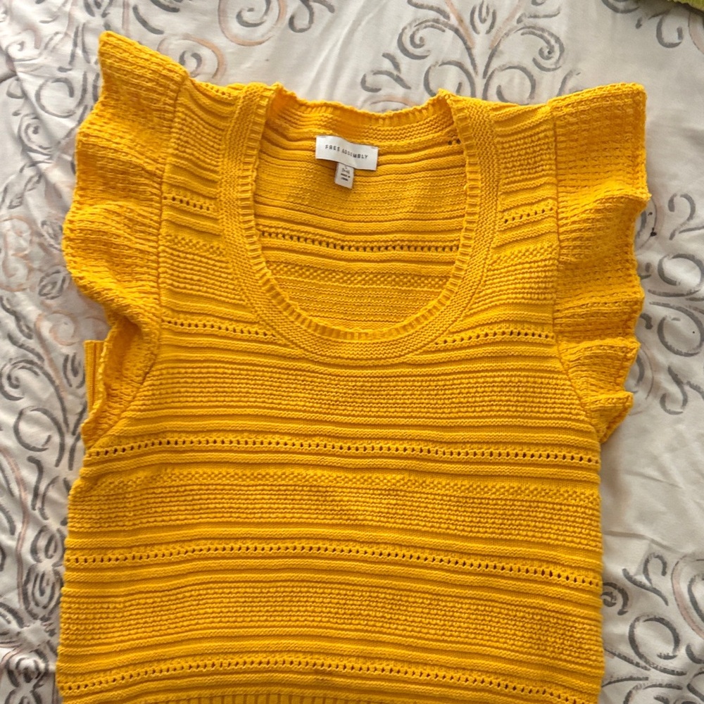 Yellow Knit Ruffle Sleeve Blouse